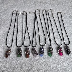 Elegant Gemstone Silver Wrapped Pendant Necklace